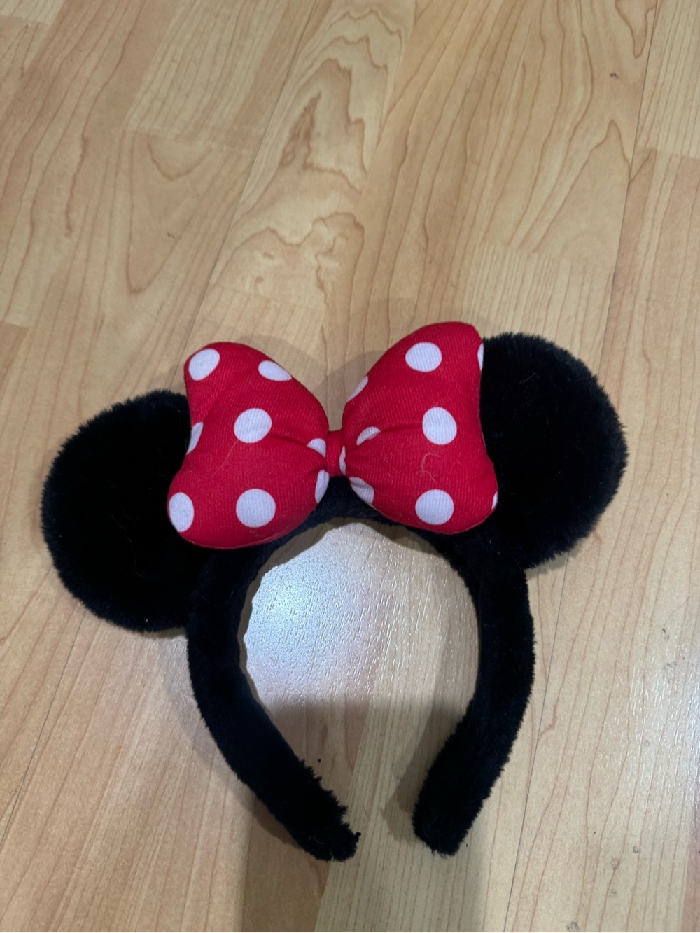 Plush Disney Minnie Mouse Ear Headband with Red Polka Dot Bow